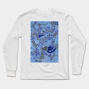 Blue Doodle Pattern Long Sleeve T-Shirt